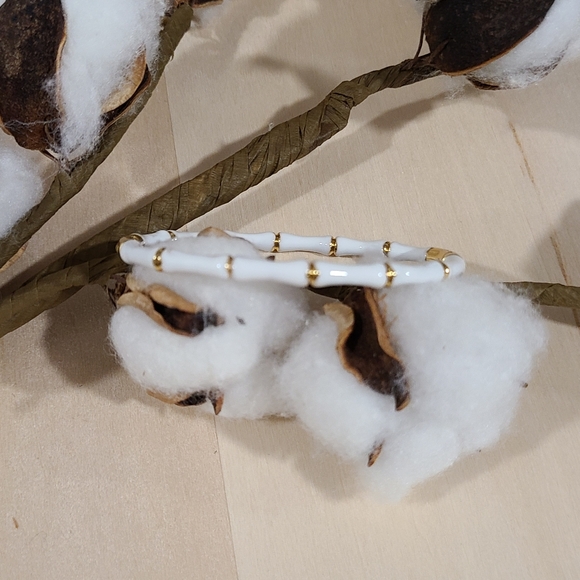 🤍💛NEW🤍💛 PRETTY!! SS WHITE and GOLD Bamboo Bangle Bracelet - Picture 14 of 14